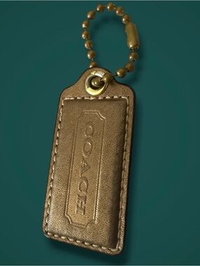 COACH Brown Leather Logo Key & Card Holder with Gold-Tone Chain